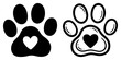 © Luka - Pet paw print icons with heart center love animal footprint logo vector set