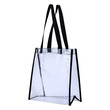© mpodrucki - Transparent PVC tote bag with black handles and trim. Reusable clear shopper ideal for travel, stadium events, retail use, or everyday carrying convenience