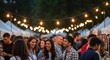 © Maureen - Vibrant outdoor evening market with festive lights and joyful crowd for social gathering design