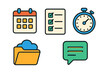 © Andrei - Productivity and planning symbols featuring calendar checklist stopwatch cloud folder and chat bubble