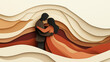 © Elena - Romantic paper cut illustration of a couple embracing amidst layered abstract waves