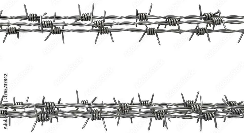 Barbed wire strands: a stark boundary with a metallic texture against a ...