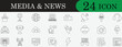 © Dilruba - Media and news icon set with microphone, camera, satellite, blog, journalism, and communication symbols. Perfect for press, broadcast, and digital design