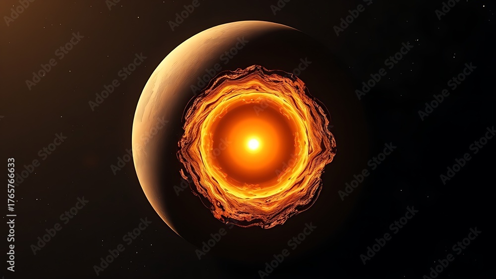 mars. A cross-section visual of Mars revealing its glowing, solid ...