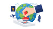 © Mimi - Travel and immigration concept with passport approval, airplane, and globe, perfect for global business, tourism, and travel agency marketing