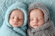 © Michael - Newborn twin infants sleeping side by side, swaddled in soft blue and gray blankets