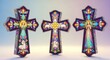 ©  Bisti - Elegant stained glass crosses evoke peace and faith, use for Easter, church, or religious themes in your design projects