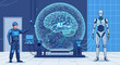© nayla - Futuristic AI research laboratory showcasing a robot, engineer, and digital brain interface