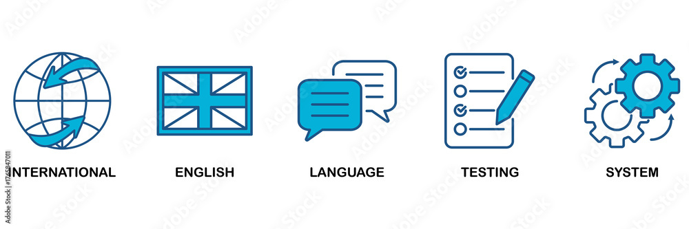 Ilets Icon IELTS icon set Blue Monochrome Flat Design concept for International ...