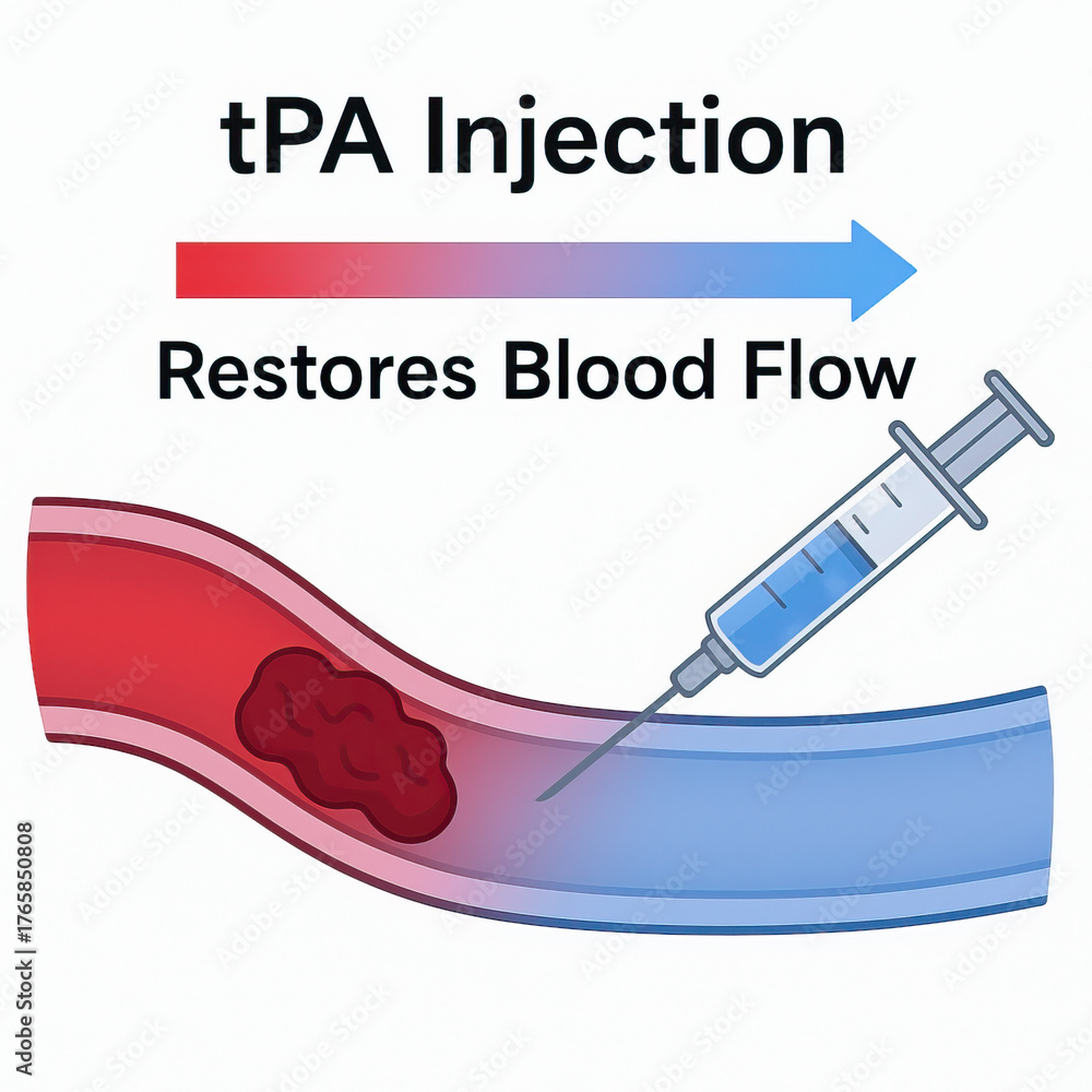 Ilustración de Stock TPA injection restores blood flow by dissolving ...