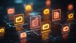 © Planetz - Abstract network grid with files and folders, futuristic software interface, digital document management system, store, search and organize documents, corporate business, paperless office