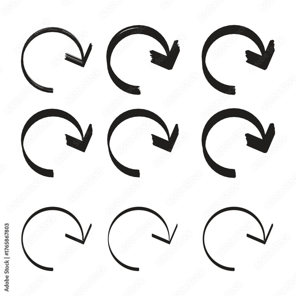 Collection of curved arrows pointing in a circular direction black and ...