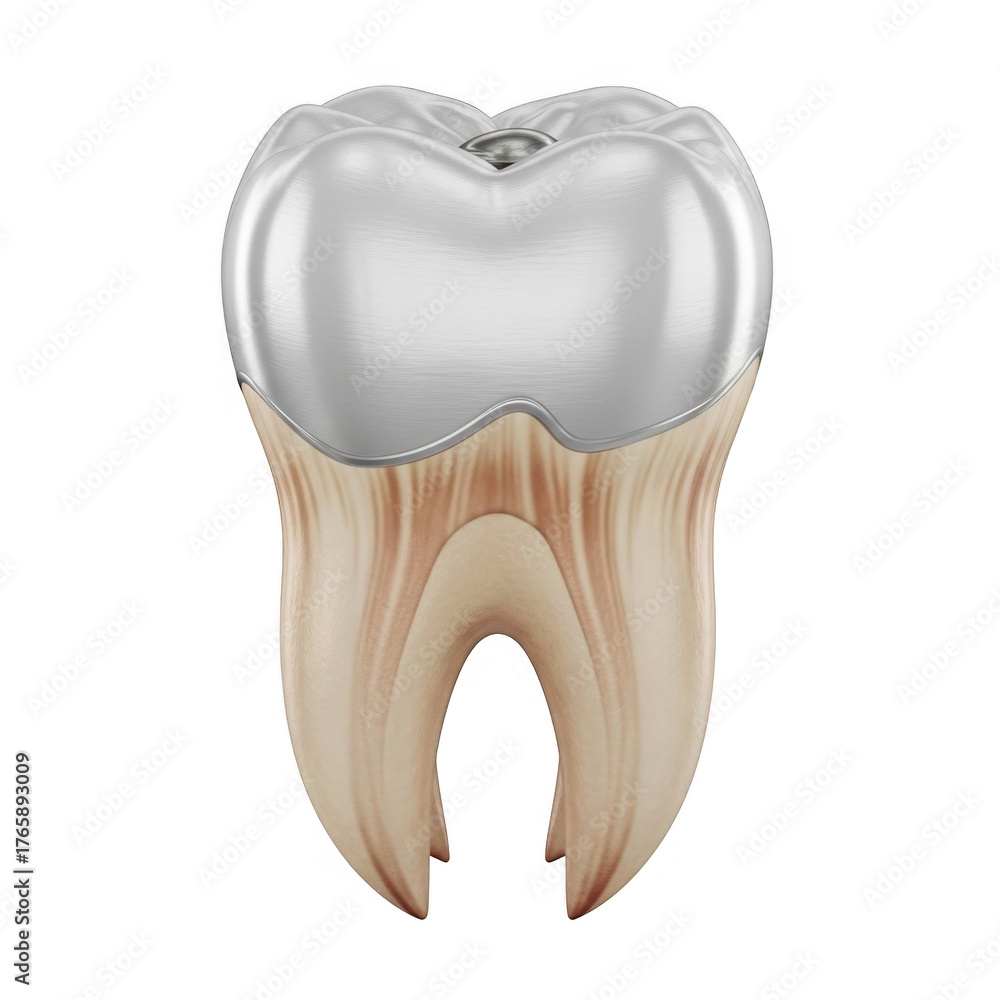 Detailed 3d rendering of a human molar tooth showing enamel dentin and ...