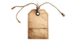 © Saso - Aged paper tag with a stitched pocket and a textured string, floating against black