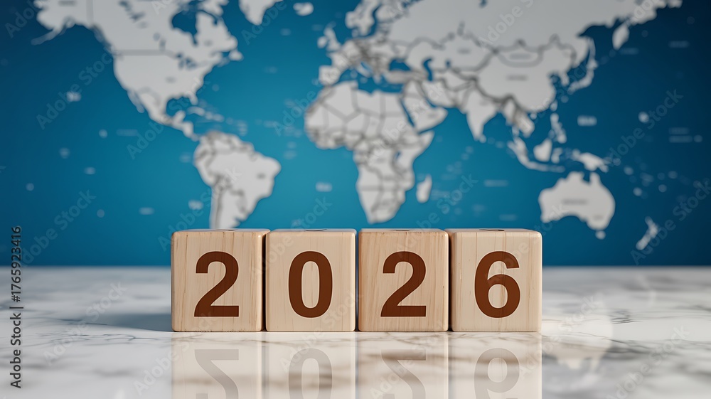 Wooden Cubes Displaying 2026 On Reflective Surface With World Map 1000 F 1765923416 