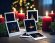 © Magdalena Wojaczek - Cozy Christmas memories beautifully displayed with glowing candles, evergreen branches, and festive tree photos evoke warm holiday cheer.