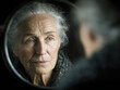 © PixelVision - Woman gazes into a mirror as her reflection fades, symbolizing the effects of Alzheimer's disease and the struggles of identity and memory