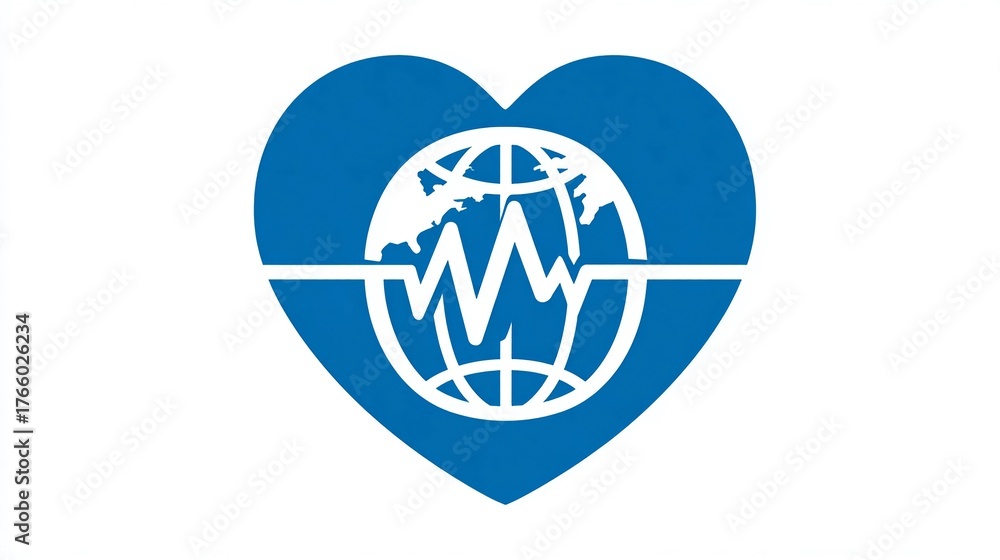 Global heart health symbol with cardiogram pulse and world map ...