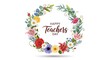 © Peacock - Happy teachers day floral wreath with sunflowers and blue flowers isolated on transparent background