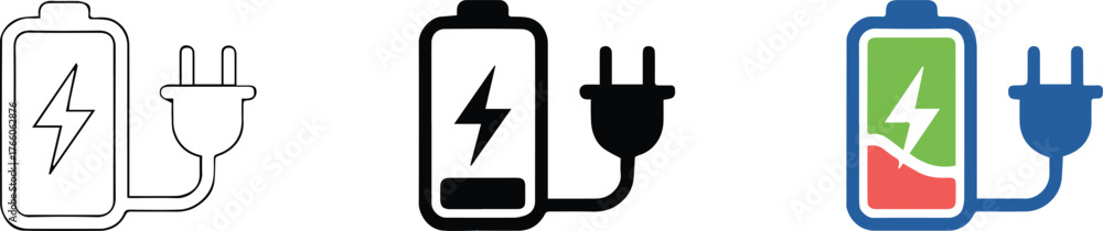 battery plug charge status icons editable ai eps png jpeg set lightning ...