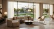 © David - Luxurious modern living room with elegant furniture and a panoramic view of a landscaped garden