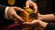 © Lubov - Hands carefully passing a stack of matte gold ingots