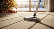 © Soleh - A vacuum cleaner cleaning a carpeted floor during the Christmas season.