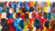 © Dianisha - Abstract artistic painting of a diverse crowd of people in profile, a colorful representation of humanity and unity