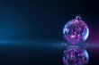 © Indi - glass Christmas bauble with binary code and glowing neon reflections, dark blue background, banner with copy space. futuristic holiday, IT business greeting card, corporate New Year, digital marketing