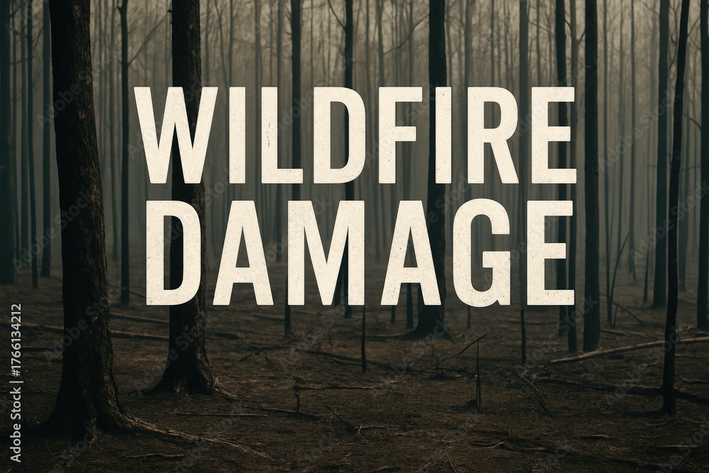 A devastated forest stands in silence after a wildfire, with scorched ...