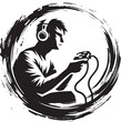 © Orion Draw - A focused gamer immersed in virtual reality with monochromatic illustration