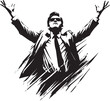 © Orion Draw - Monochrome illustration of businessman in victorious pose with arms raised