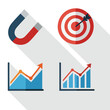 © Mu - Flat design business icons showing growth target and attraction.