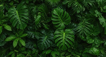  Vibrant natural abstract background featuring dense, lush arrangements of various tropical rainforest green leaves and plants ,flora ,texture ,leaf