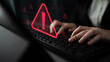 © InfiniteFlow - Cybersecurity alert warning showing red cyber for data breach, network threat, and cyber security system vulnerability with emphasis on security risk, caution, digital protection Latch
