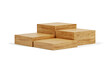 © Naufalilhmr - Four wooden cubes arranged in a tiered composition on a clean white background. The natural wood texture and minimalist design for product presentation, placement, mockups