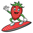 © Mdtauhid - Smiling red strawberry fruit cartoon character illustration with green stem for a fun and healthy food vector art
