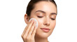 © SnapNest - Beautiful young woman applying facial toner or makeup remover with a soft cotton pad. isolated PNG with Transparent Background