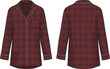 © Rifat's World - Women’s plaid pajama top sketch, button-down sleepwear fashion illustration, notched collar garment design, piping detail vector, apparel construction template, clothing flat drawing set