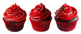 Chocolate cupcake with red swirl frosting and white sprinkles, isolated on white transparent background. Concept of dessert and celebration treat