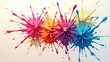© Andi - Bright and colorful paint splatters explode across a neutral background, showcasing vibrant hues of pink, orange, magenta, yellow, and blue in a visually dynamic display of artistic expression.