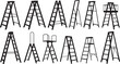 © SHAMIM - Collection of black silhouettes of various ladders and platforms step ladder platform ladder