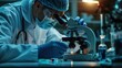 © Antonio  - Lung Cancer Awareness Month. medical researcher analyzing lung tissue samples under microscope in laboratory, professional lab equipment