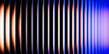 Ribbed fractal neon glass texture effect on black 3d background. Holographic vertical stripe wall with red blue purple gradient. Corrugated translucent surface with light reflection. 3D illustration