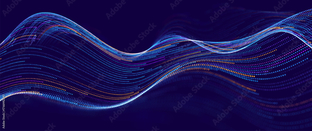 Technology Digital Particles Flow Background with Blue Glowing Data ...