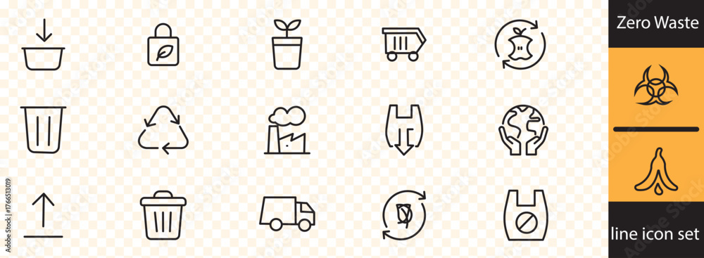 Zero Waste line icon set . including recycling, waste management ...