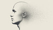 © mod - Profile view of a bald head with particles dispersing from the back on a light colored background
