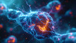 © HumblePride - Neural Network Brilliance: A detailed close-up of a neural network in vivid blue and fiery orange, showcasing intricate patterns and pathways that embody the complex processes of the human mind.