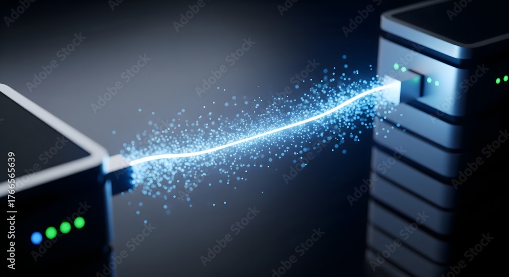 Abstract representation of high-speed data transfer between two ...