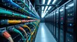 © Leonardo - Centro de datos de alta tecnología con cables de fibra cuidadosamente dispuestos en una vibrante gama de colores, elegantes servidores alineados en filas